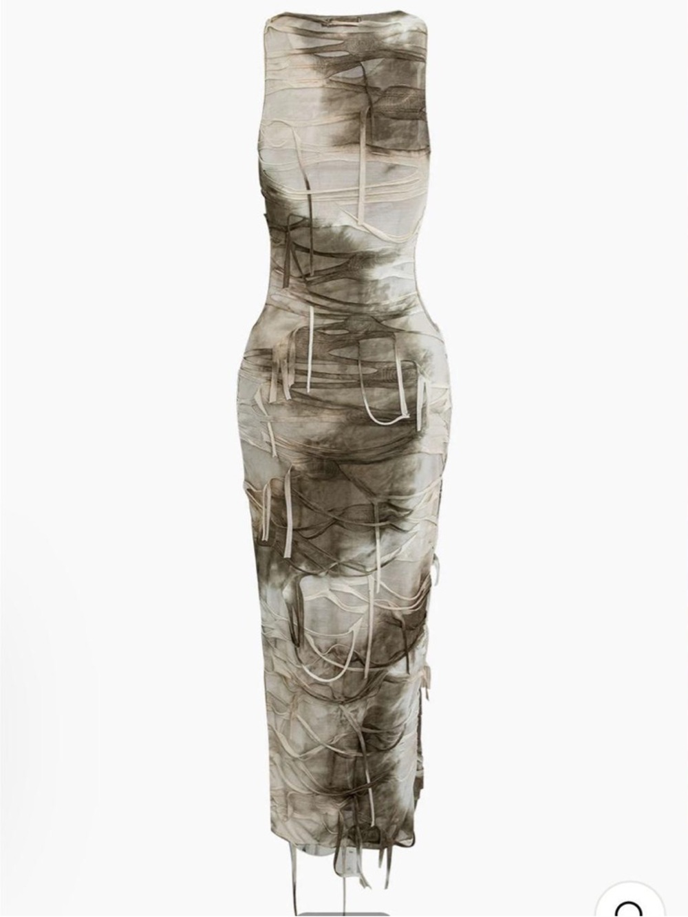 Sleeveless Neutral Tie-Dye Bodycon Midi Dress